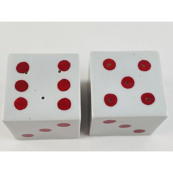 Large Dice Salt Pepper Shaker Set Made In Japan Red Dots Statement Piece Casino - Picture 2 of 10